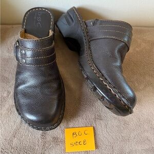 b.o.c. Brown Leather Slip-On Clog Mules